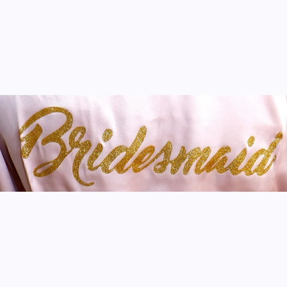 Bridesmaid pink silky lacy short bathrobe
